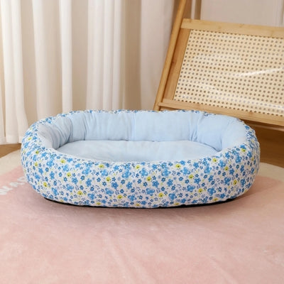 coussin chats bleu fleuri