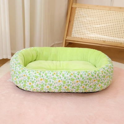 coussin chats vert fleuri