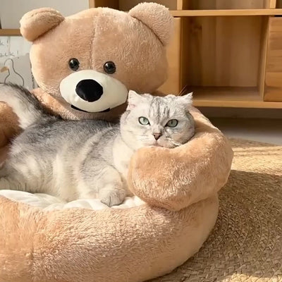 coussin pour chat beige chat lové confortablement dessus