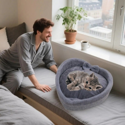 coussin pour chat chatons jouant relaxant dedans homme leur souriant