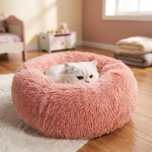 coussin pour chat cosy dodo rose poudré chat blanc chambre enfant