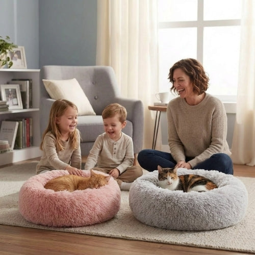 coussin pour chat cosy dodo rose poudré gris famille enfants salon