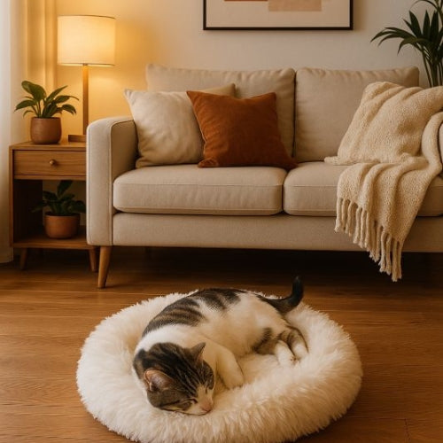coussin pour chat dodo du pacha blanc chat dort dessus salon