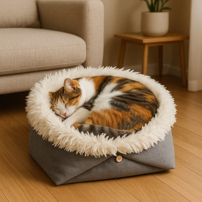 coussin pour chat nidou gris chat blanc endormi cocon salon