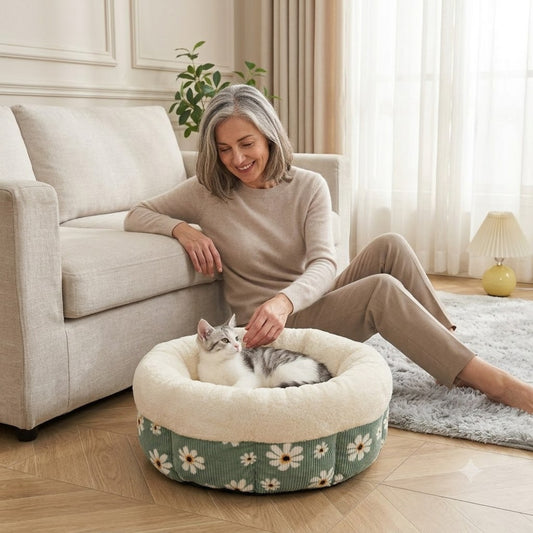 coussin pour chaton vert fleuri femme senior chaton salon français