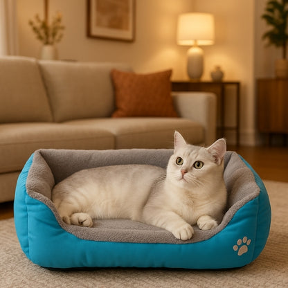 coussins pour chats le douillet bleu chat blanc se reposant dedans