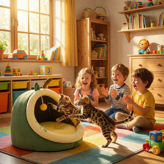 deux chatons jouant balle suspendue nid chaton enfants les encourageant