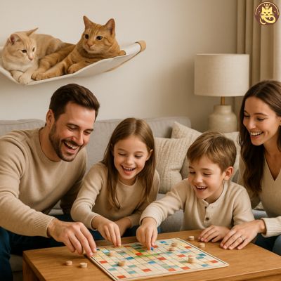 hamac chat comfyzénith deux chats detendus dessus famille jouant salon