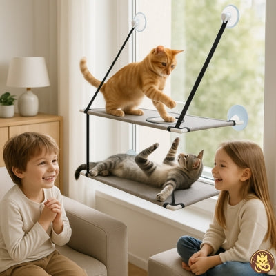 hamac chat fenetre comfyperchoir deux chatons jouant ensemble  dessus enfants heureux