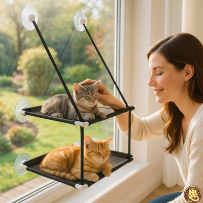  hamac chat fenetre comfyperchoir deux chatons relaxant femme carressant chaton