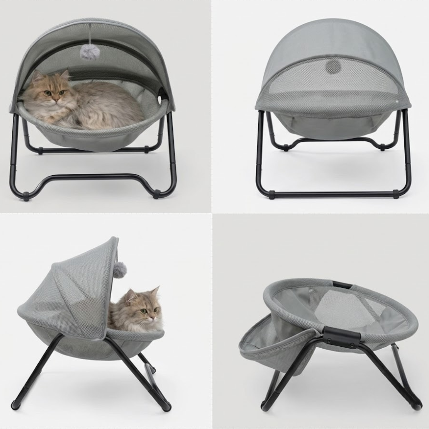 hamac chaton gris quatre angles vision