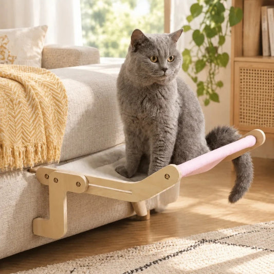 hamac pour chat rose le belvédère chartreux debout dessus