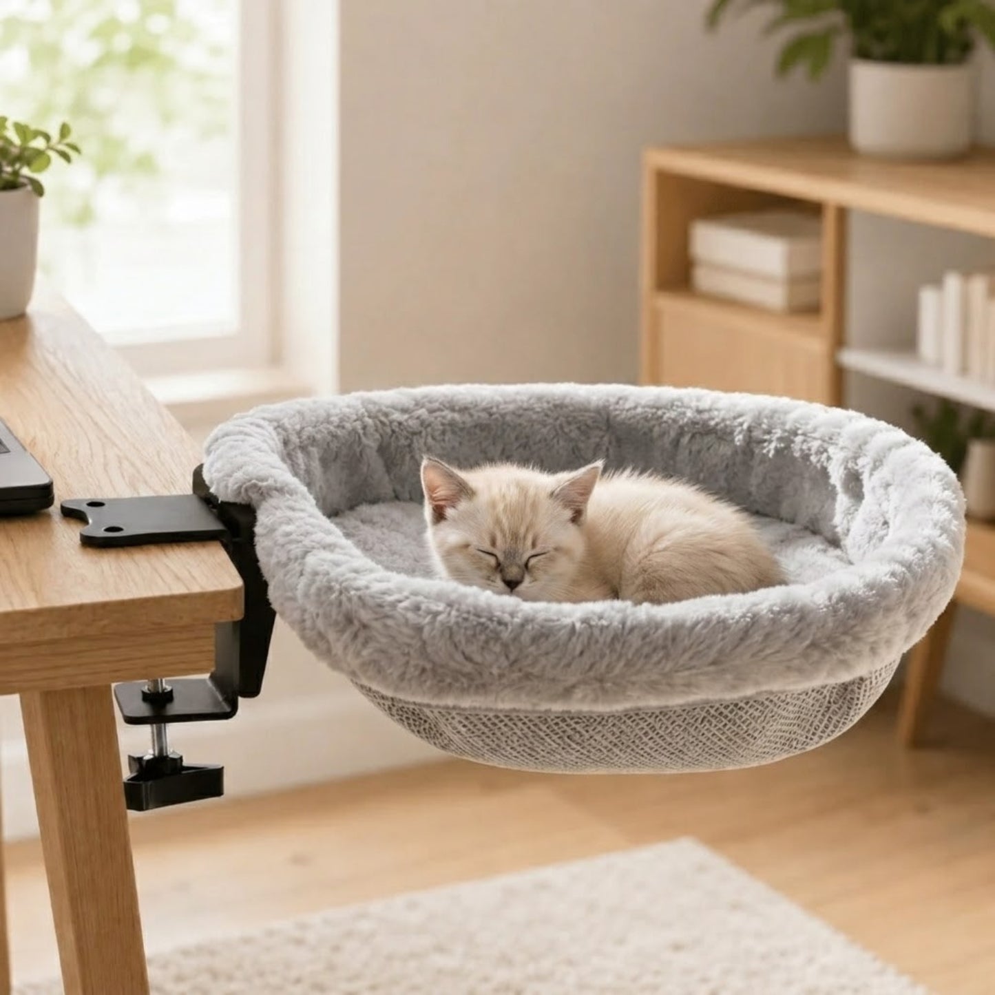 hamac pour chaton bureau chaton crème endormi à mes côtés