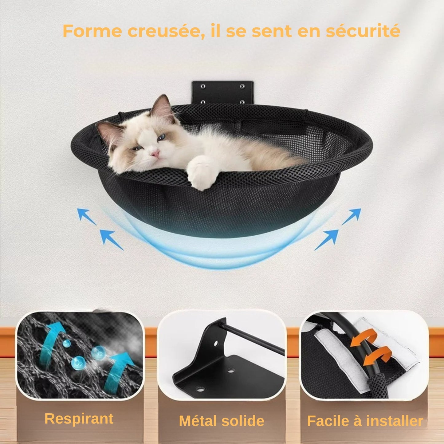 hamac pour chaton forme creusée mesh respirant