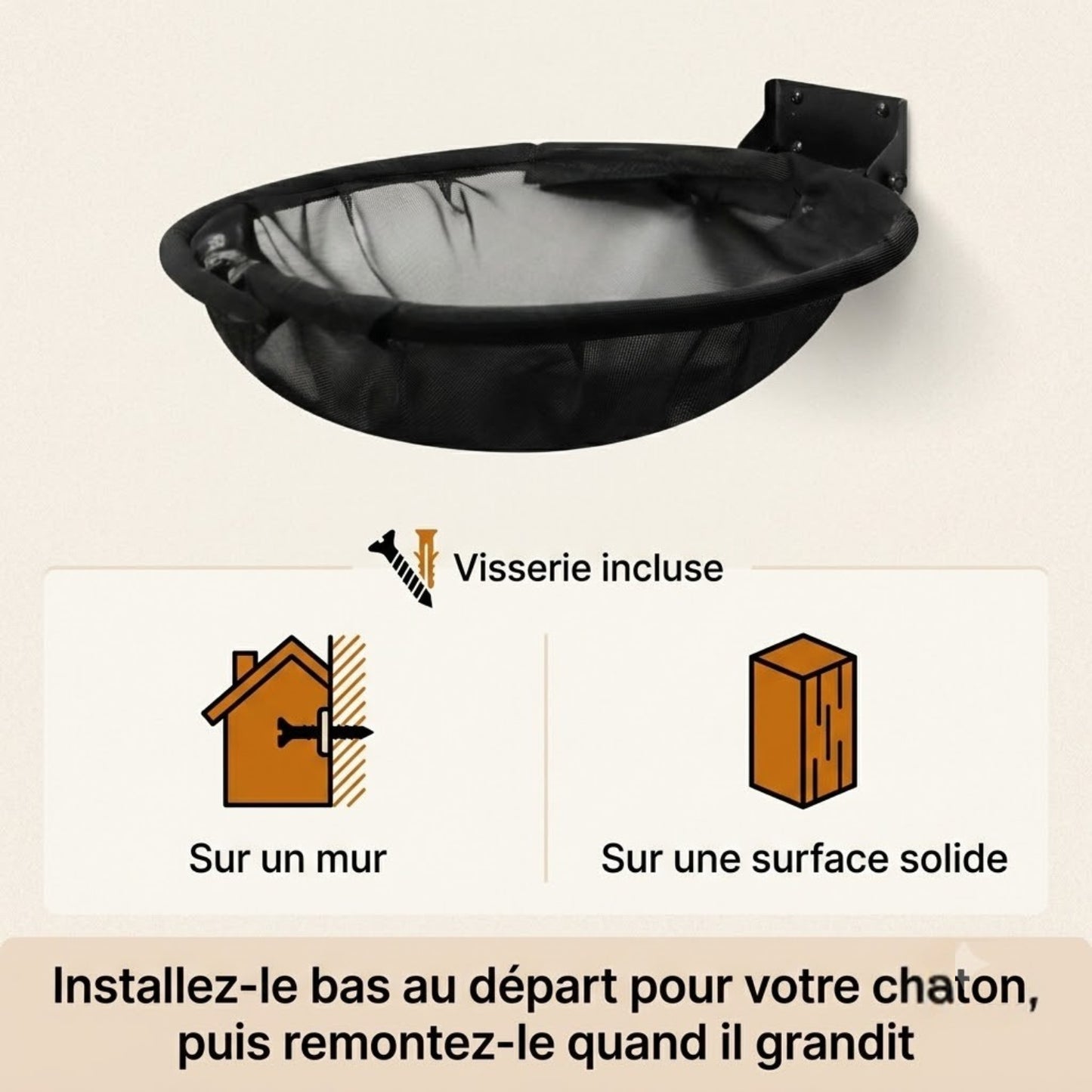 hamac pour chaton installation sur mur ou surface solide visserie incluse