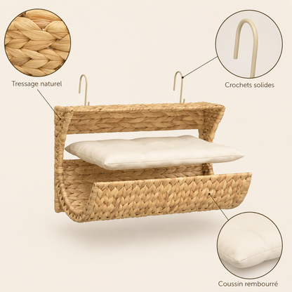 hamac pour chaton zoom tressage crochets coussin rembourré cocon tressé