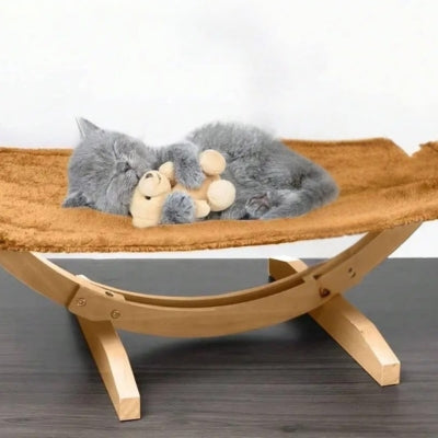 hamac suspendu pour chat chaton tenant son toutou dort dessus