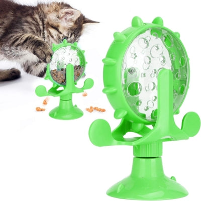 jouet chat interactif vert chaton jouant avec distributeur friandises