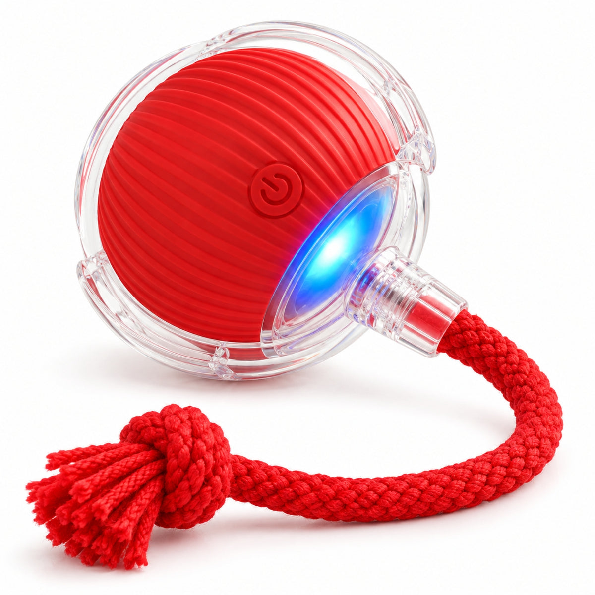 jouet pour chat balle rouge à queue en corde led bleue