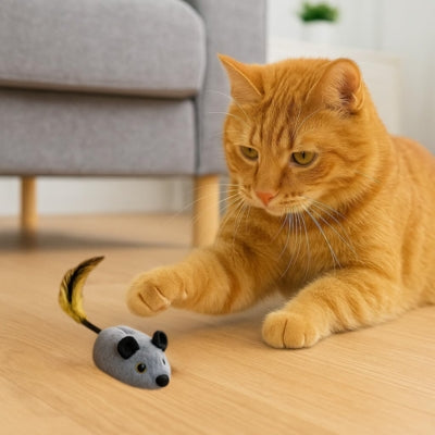 jouet pour chat chat jouant avec souris grise