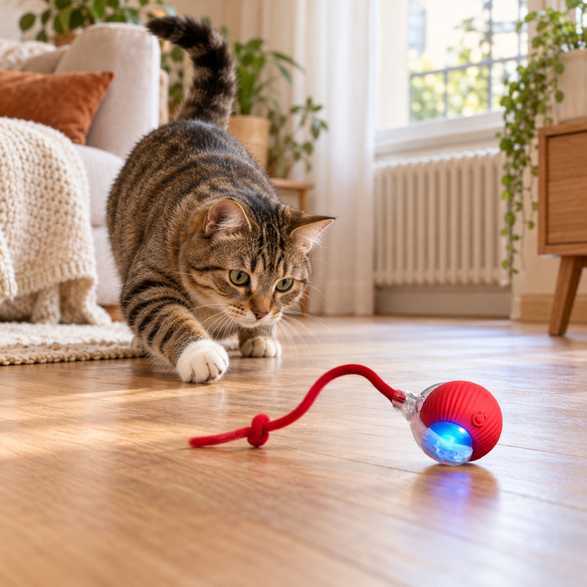 jouet pour chat chat tigré chasse balle rouge lumineuse