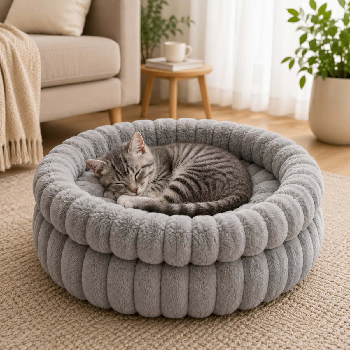 lit chaton gris perle chaton lové dedans