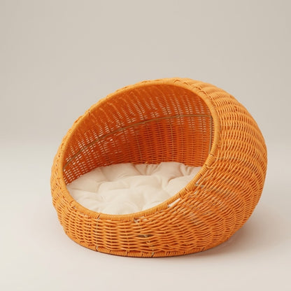lit chaton rotin orange tangerine coussin crème