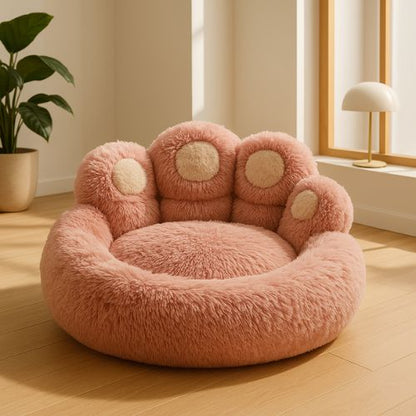 lit pur chat dreamypaw rose dans salon sur parquet