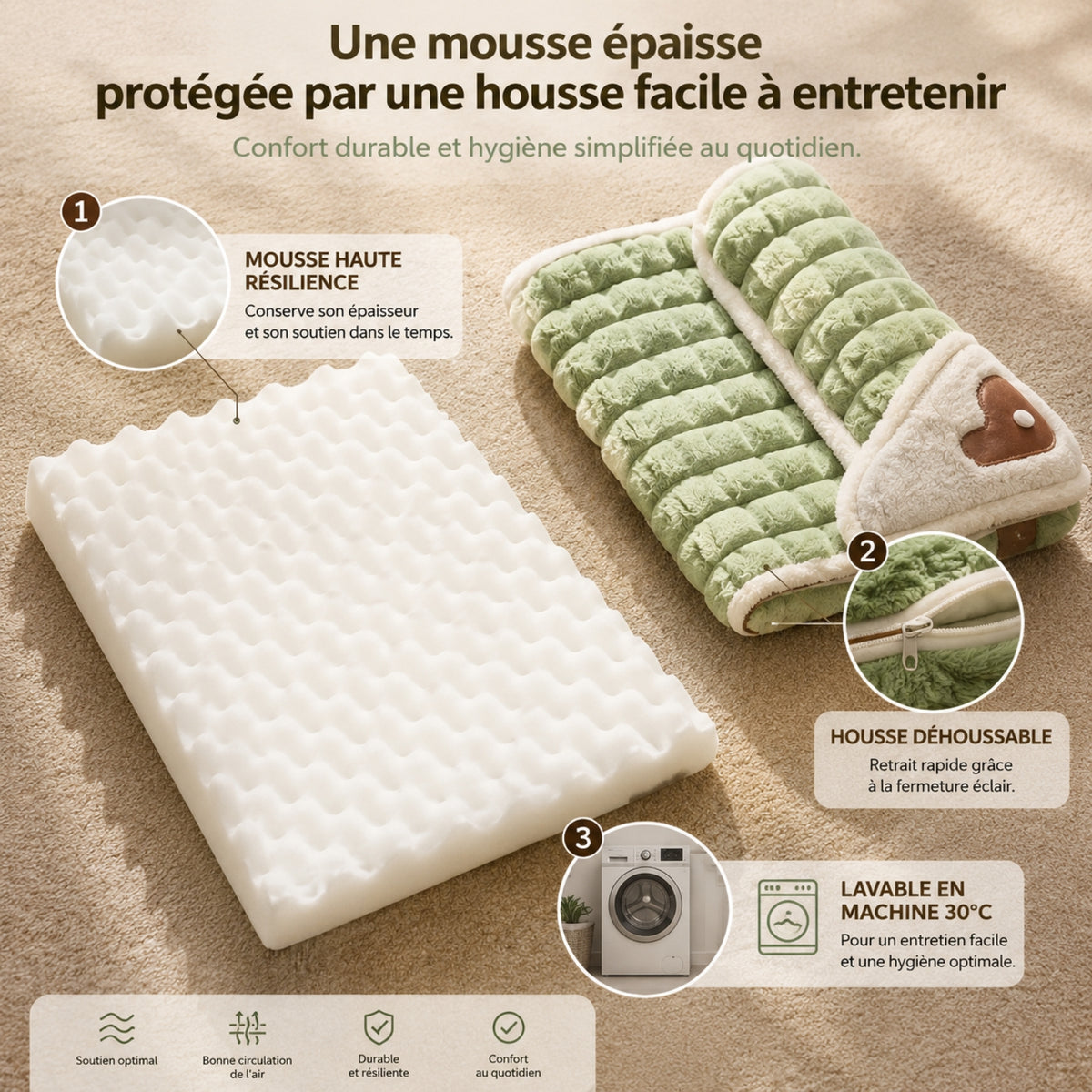 lit pour chaton mousse haute resilience housse lavable machine