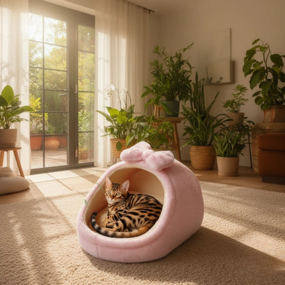lit pour chaton rose chaton lové pièce lumineuse plantes