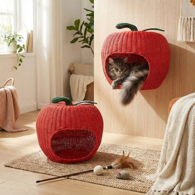 maine coon endormi dans chaton panier fixé au mur salon 