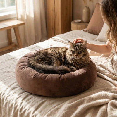 maine coon lové couffin pour chat maîtresse le caressant