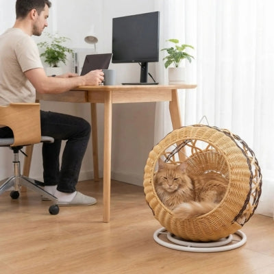 maine coon lové panier chatons maître en télétravail