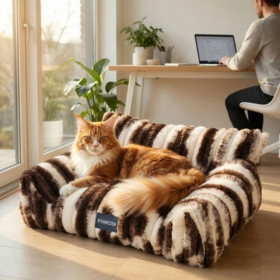 maine coon relaxant dans panier chatons maître en télétravail
