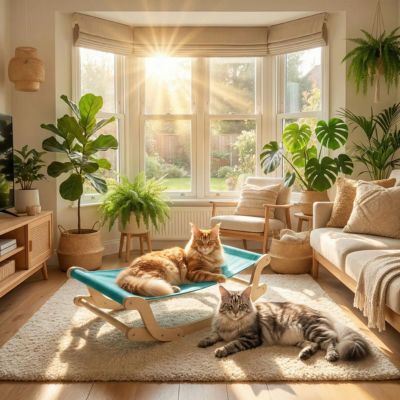 maine coon relaxant hamac chat suspendu autre detendu sur tapis