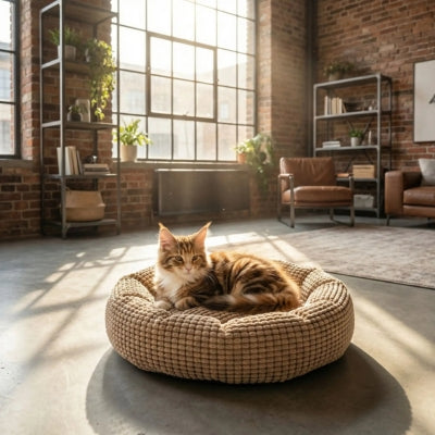 maine coon relaxant sur couffin pour chaton