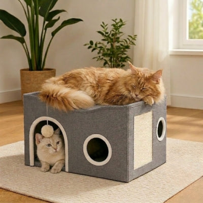 maine coon relaxant toit panier niche chat chat observant dedans