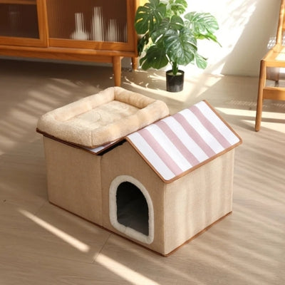 maison à chat beige vue de côté