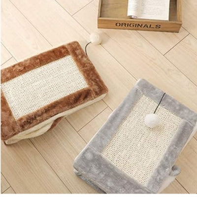 maison à chat pyramide à griffes gris et marron pliés