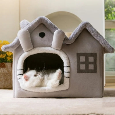 maison chat dodo royal grise chat couché sur dos dedans