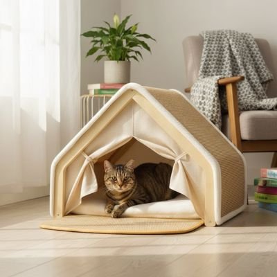 Maison pour chat bangal detendu dedans