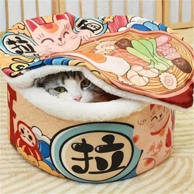 maison pour chat cocon ramen chaton caché dedans
