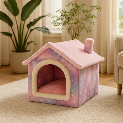 maison pour chat rose astral dans salon