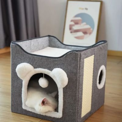 maison pour les chats chat dormant dedans