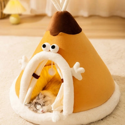 maisons pour chats jaune chaton dort paisiblement dedans