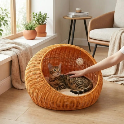 maîtresse caressant bangal detendu lit pour chaton