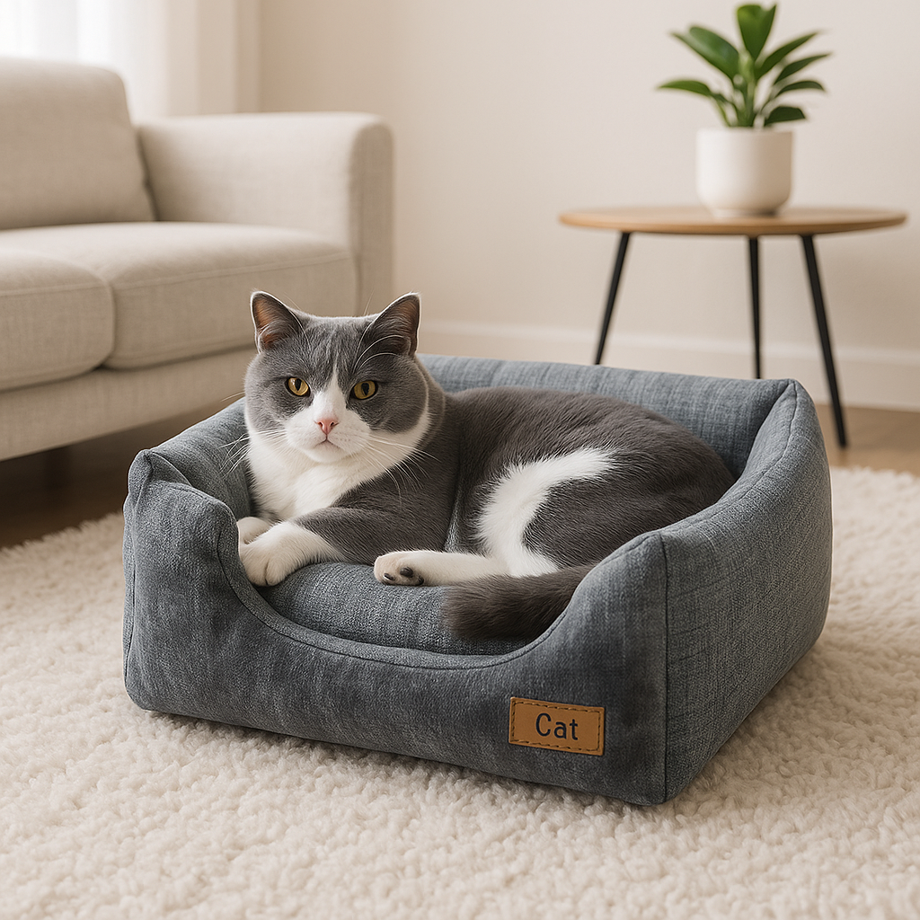 niche à chat chat allongé dans cocon triangulaire