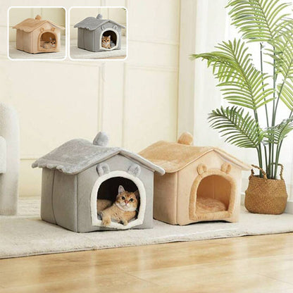 niche à chat grise chaton dedans dedans niche marron