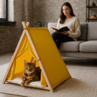 niche chat bangal relaxant confortablement femme lisant livre