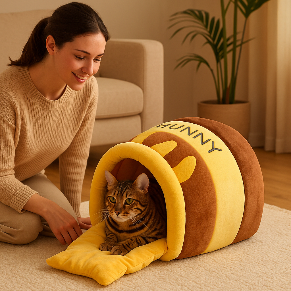 niche chat toyger dans nid mielleux femme ravie